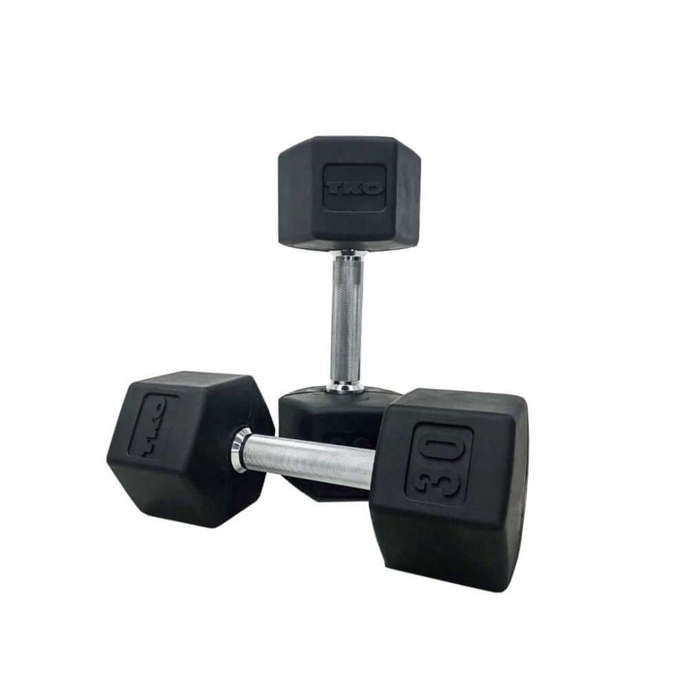 The TKO hex rubber dumbbell range is produced with virgin rubber which does not give off any odor.
