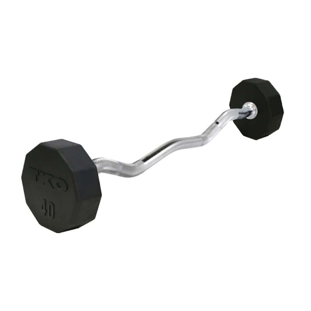 TKO 10 Sided Rubber Ez Curl Bar Set 20 lb to 110 lb with Rack