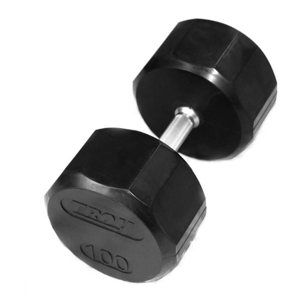 Troy 100 lb 12-Sided 10 Pair Premium Rubber Encased Dumbbells with Rack