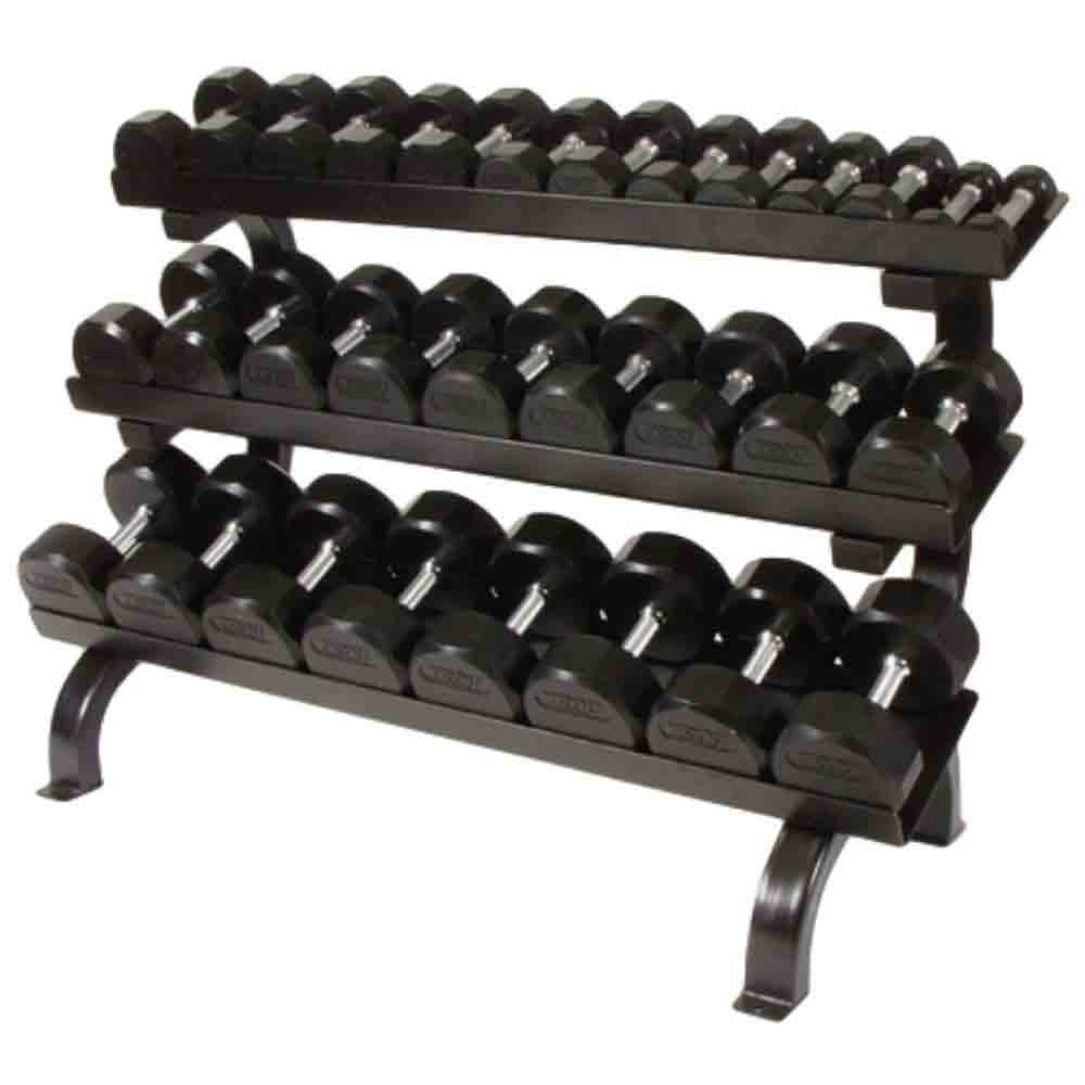 Troy 12 Sided Premium Rubber Dumbbell Set with VTX Rack