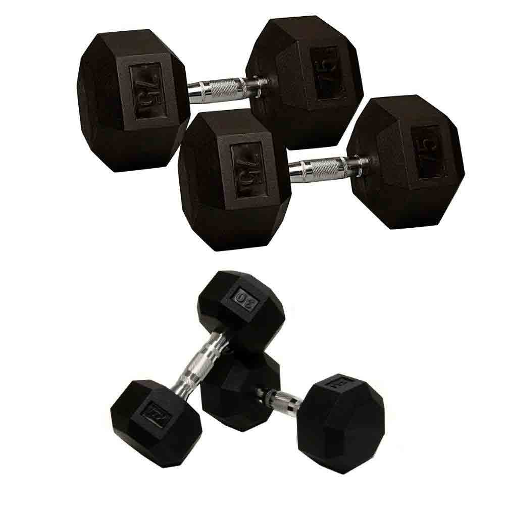 USA Hex Rubber Dumbbell Set With Rack 30 lb to 70 lb – Gym Gear Direct