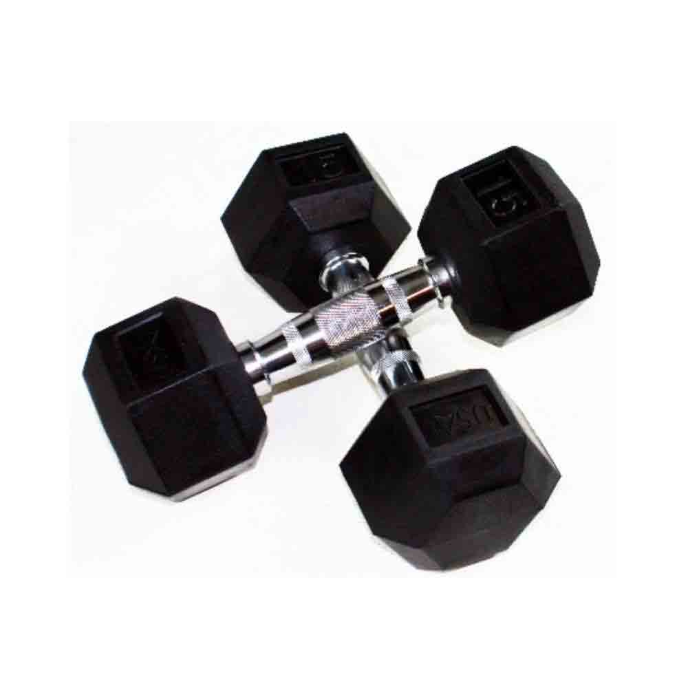 USA 5 lb to 100 lb Hex Rubber Dumbbell Set with Rack
