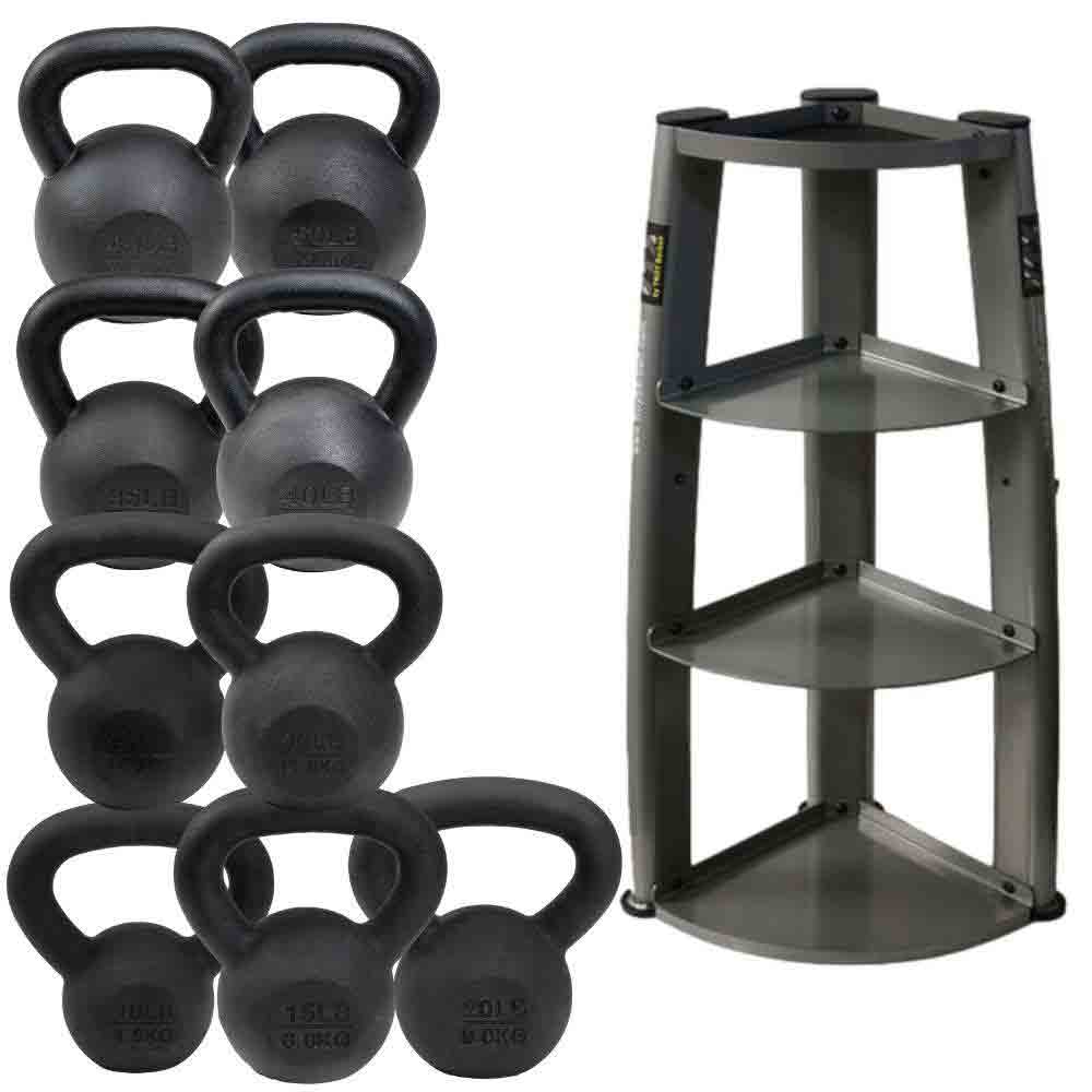 VTX 10 lb to 50 lb 7-Piece Cast Iron Kettlebell Set w/ Rack – Gym Gear  Direct