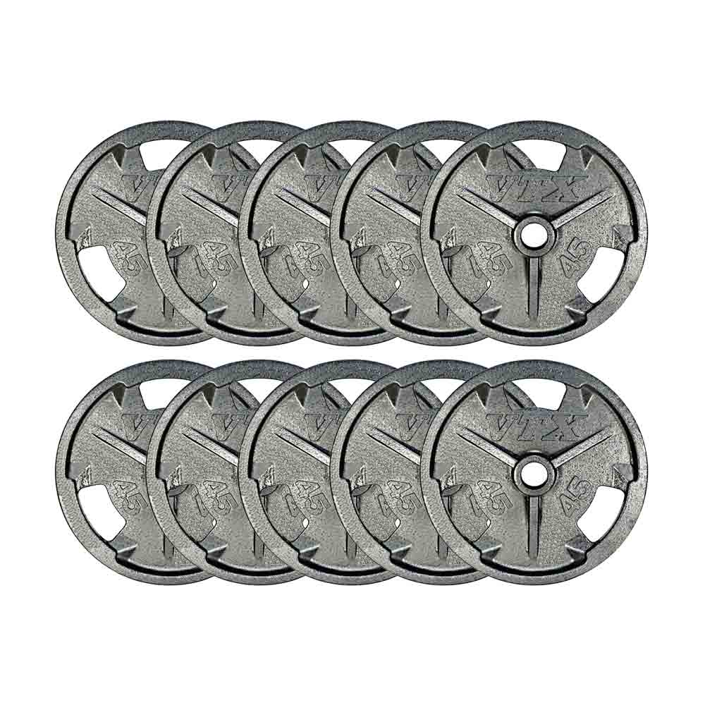 VTX 10 x 45 lb Olympic Cast Iron Grip Plates Only Set