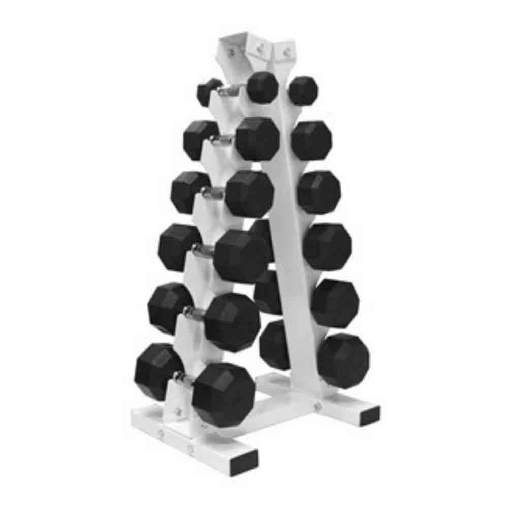 VTX 5 lb to 30 lb set of Rubber Dumbbells with A Frame Rack Gym Gear Direct