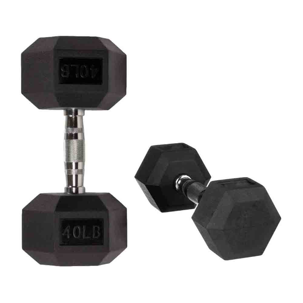 5 lb to 50 lb Hex Rubber Dumbbells with 3-Tier Rack