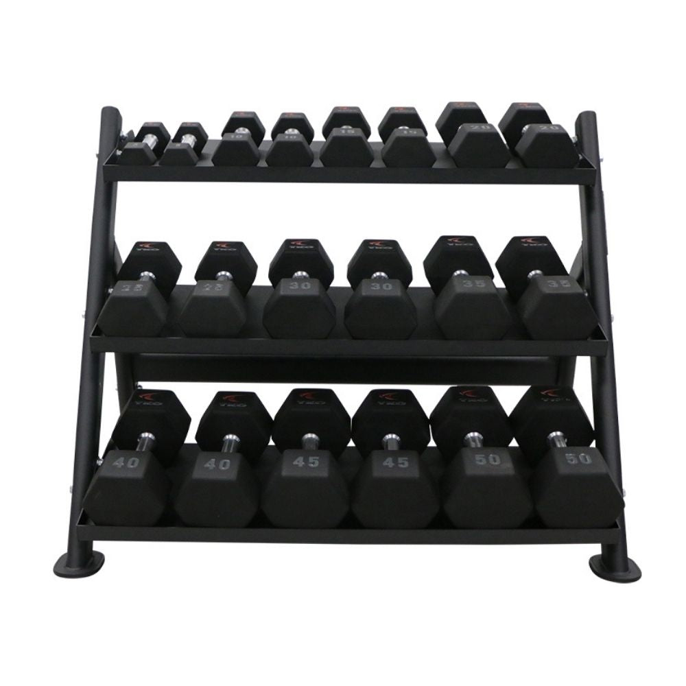 TKO 5 lbs to 50 lbs Straight Handled Hex Virgin Rubber 10 Pair with Rack Options
