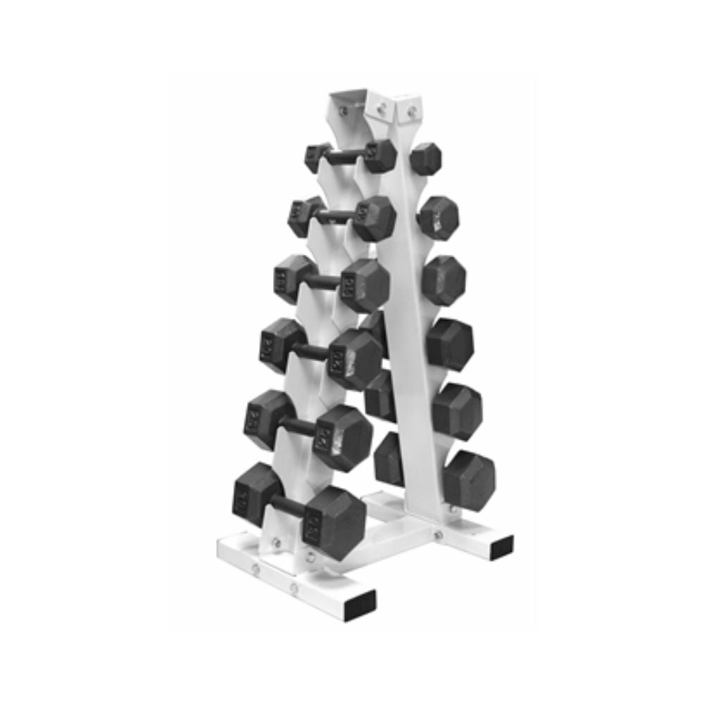 USA 5 lb to 30 lb Iron Hex Dumbbell Set with Rack with A-Frame Rack