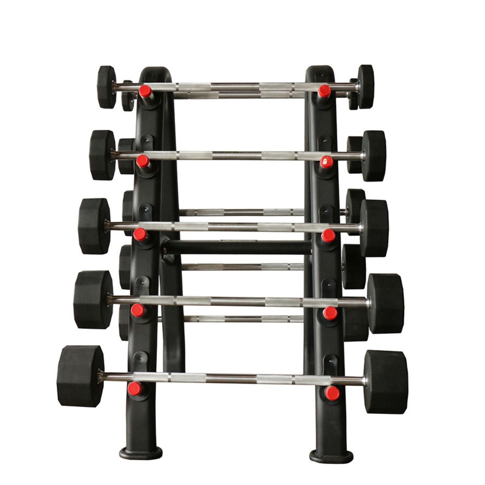 TKO 10 Sided Straight Rubber Barbell Set 20lbs 110lbs w Rack Gym