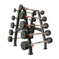 TKO 20 lb to 110 lb 10 sided rubber straight fixed barbell set on rack