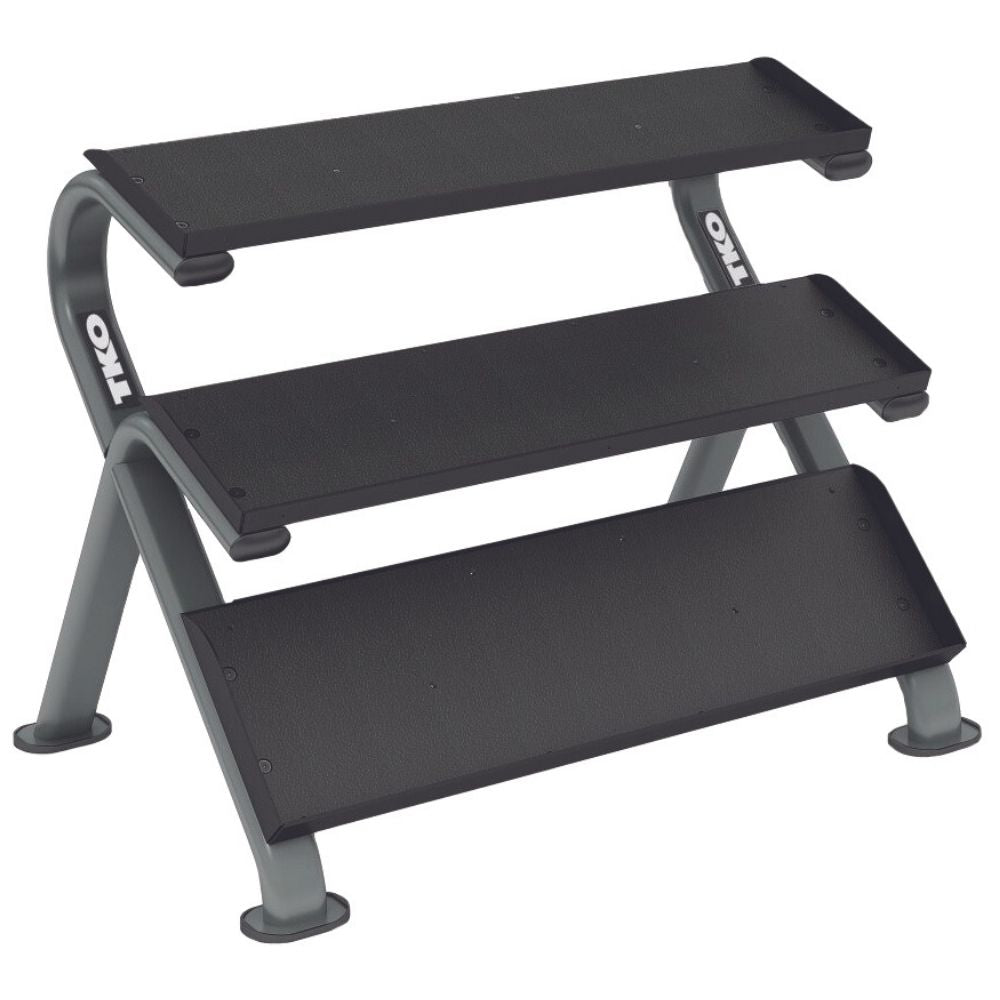 The TKO 3-Tier shelf rack holds 10 Pairs of dumbbells and is constructed from tough and durable steel.