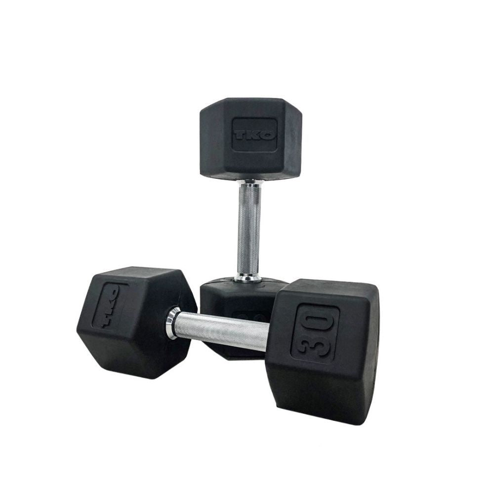 The TKO hex rubber dumbbell range is produced with virgin rubber which does not give off any odor. 
