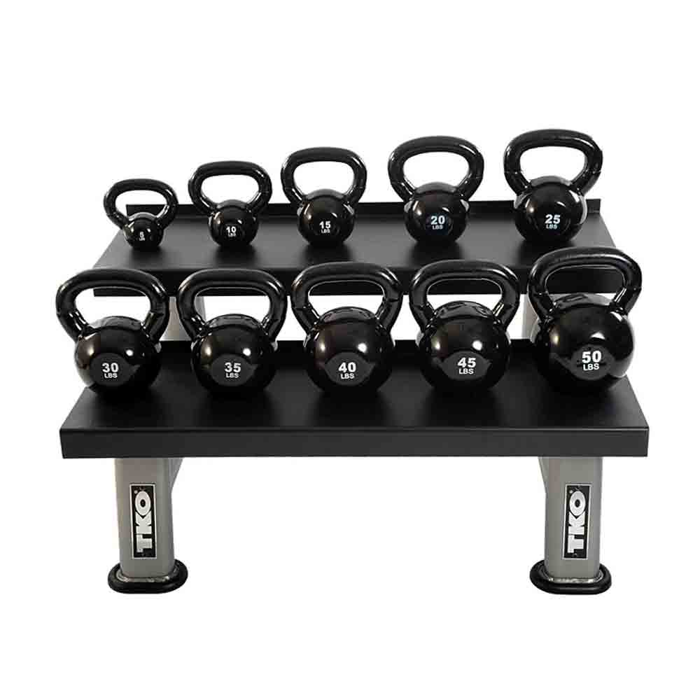 TKO 5 lbs to 50 lbs 10 Piece Vinyl Coated Kettlebells with Rack