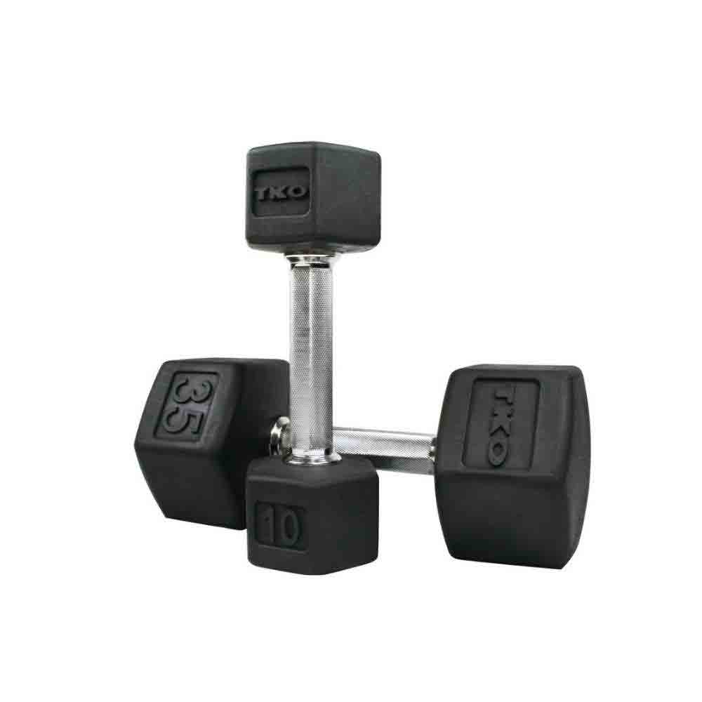 TKO 5 lb to 75 lb Tri-Grip Rubber Hex Dumbbell Set