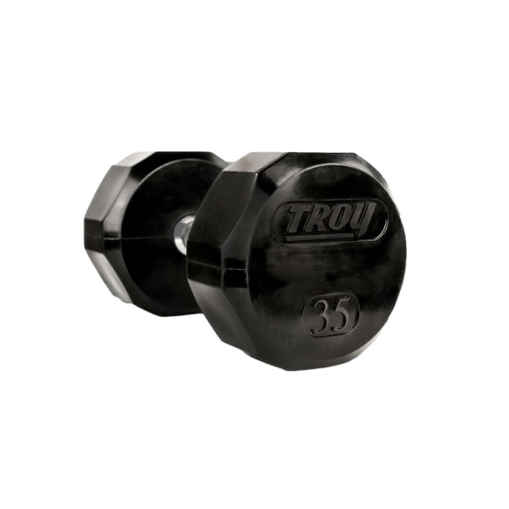 Troy 55 lb to 100 lb 12-Sided 10 Pair Premium Rubber Encased Dumbbells with Rack