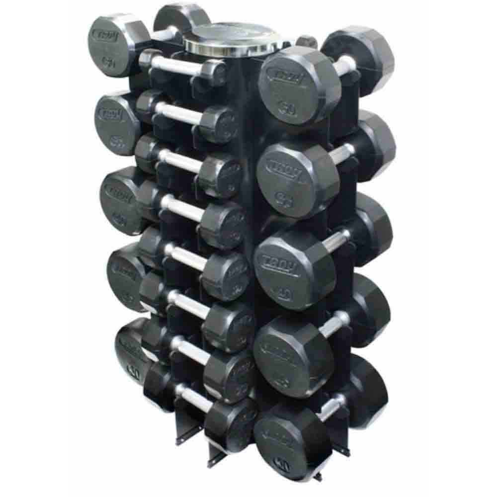Troy 3 lb to 50 lb 13 Pair 12 Sided Premium Rubber Dumbbell Set With Vertical Rack