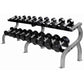 Troy 55 lb to 100 lb 12-Sided 10 Pair Premium Rubber Encased Dumbbells with Rack