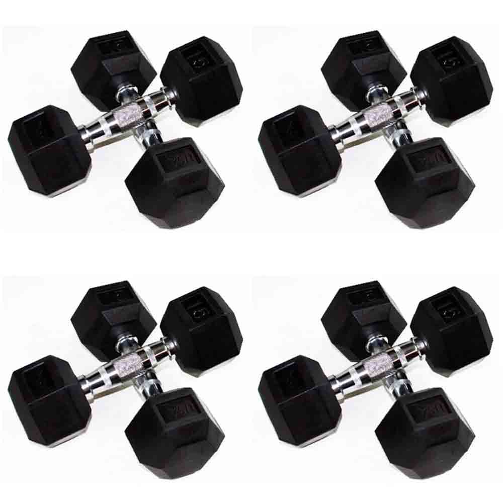 USA 35 lb to 50 lb Hex Rubber 4-Pair Dumbbell Set