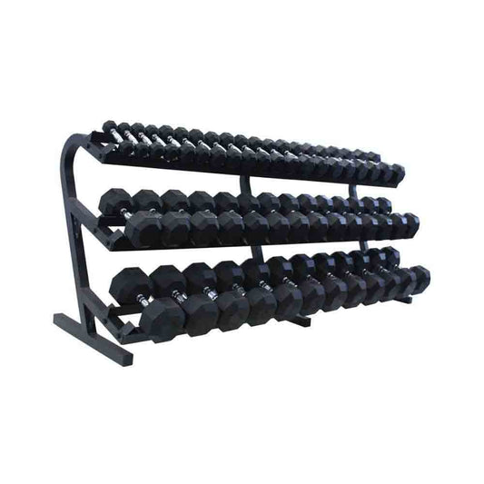 USA 5 lb to 100 lb Hex Rubber Dumbbell Set with Rack