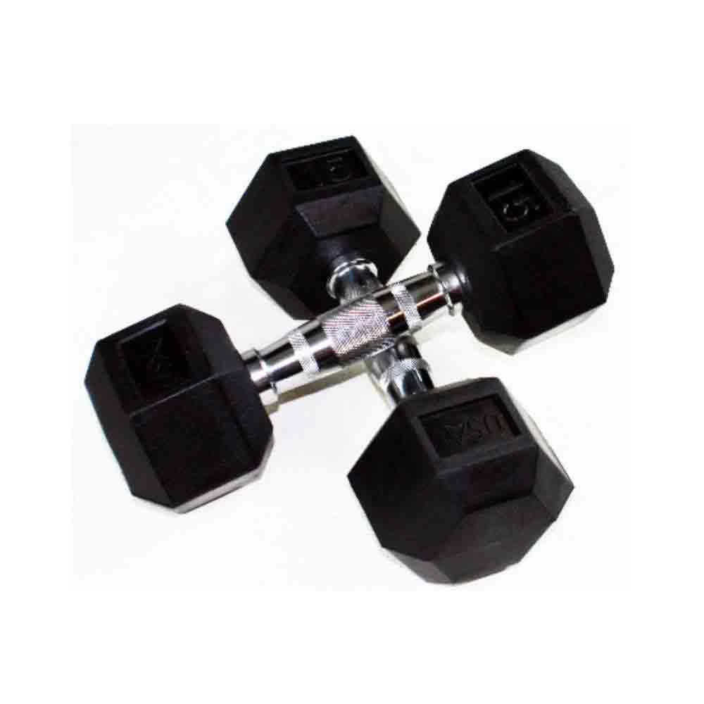 USA 5 lb to 100 lb Hex Rubber Dumbbell Set with Rack 