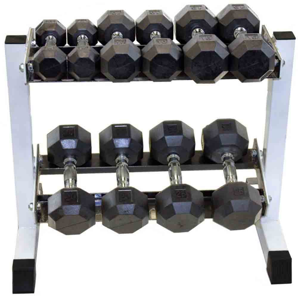 USA 5 lb to 25 lb Hex Dumbbells Set with 2 Tier Rack