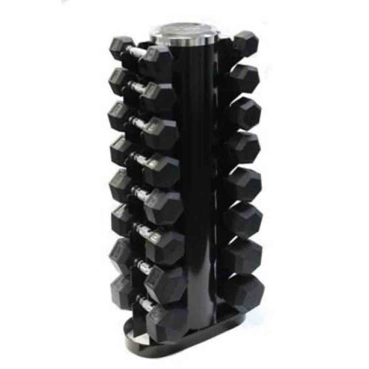 USA 5 lb to 30 lb 8-Pair Rubber Hex Dumbbells with Space Saving Rack