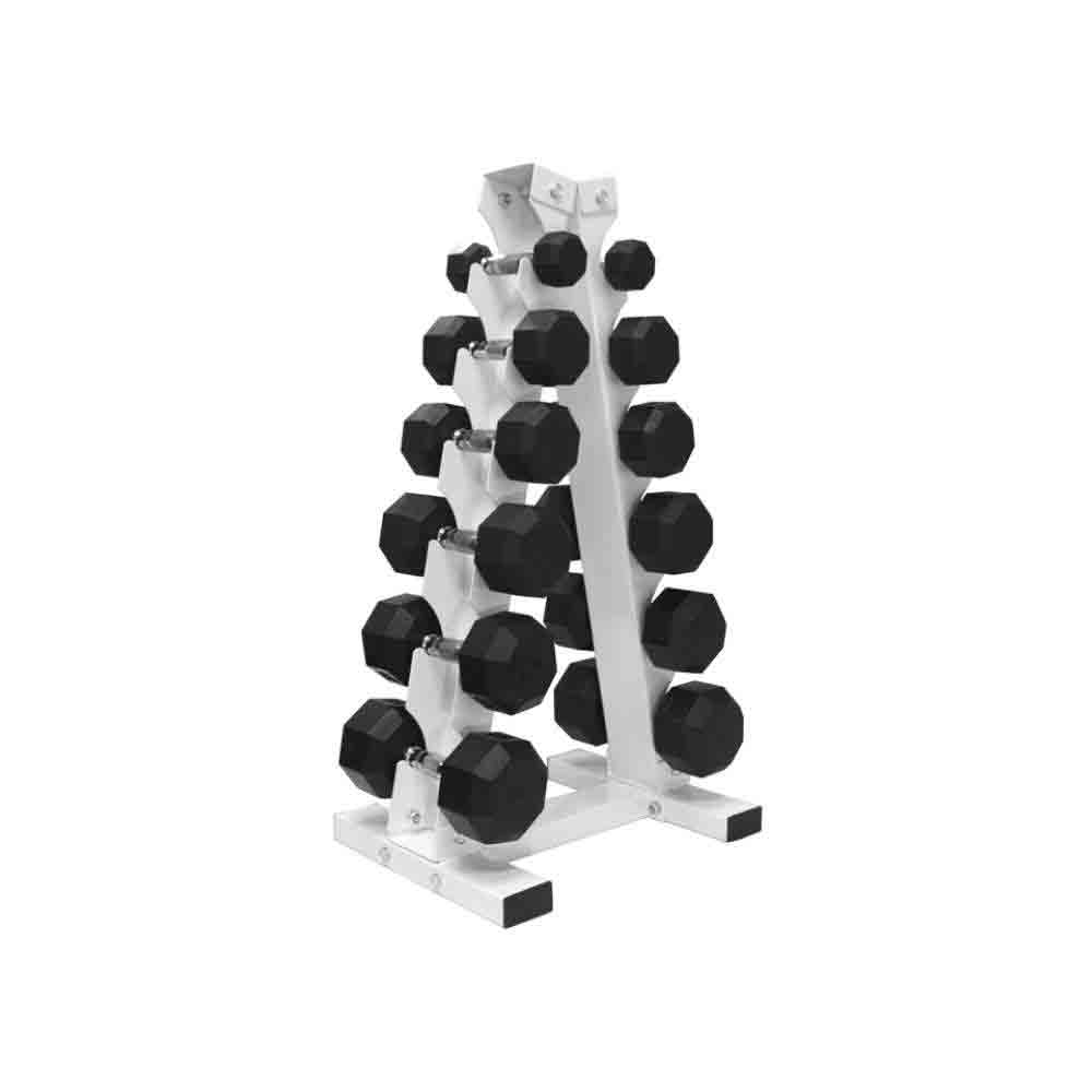USA 5 lb to 30 lb Rubber Hex Dumbbells Set with A-Frame Rack