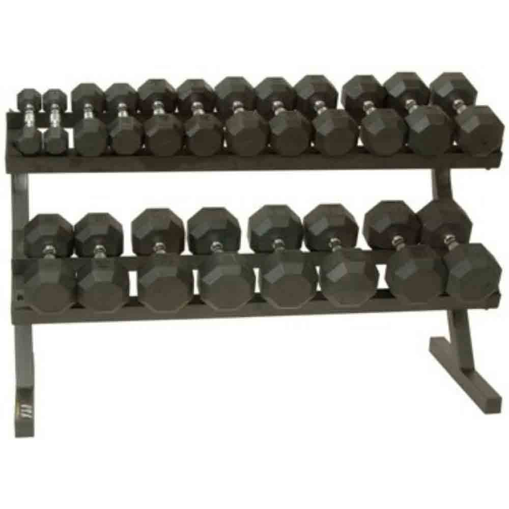 USA 5 lb to 50 lb 6 Sided Rubber Encased Dumbbell Set with Rack 