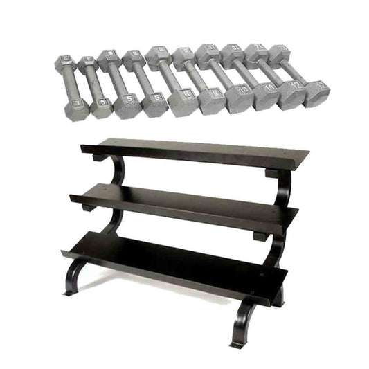 USA 5 lb to 75 lb Iron Hex Dumbbell Set with Rack