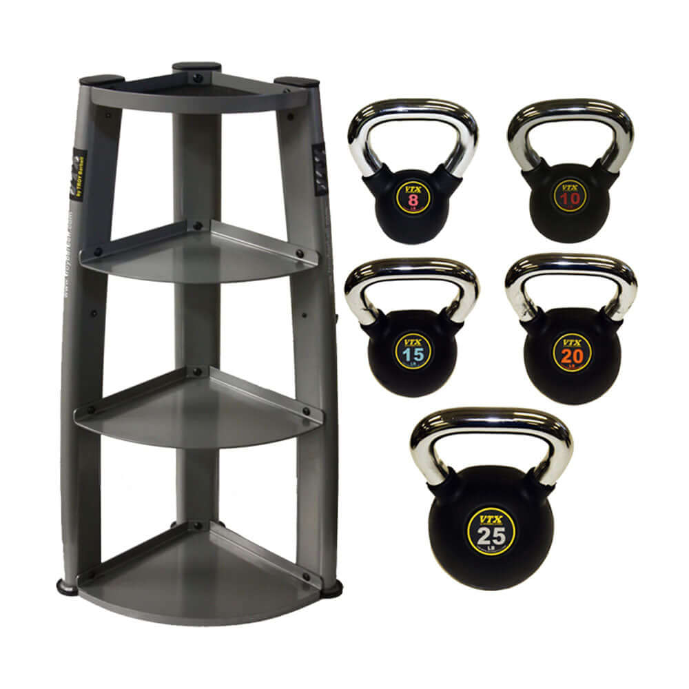 VTX 8 to 25 lbs 5 Piece Club Kettlebell Set w/ Vertical Rack Gym Gear
