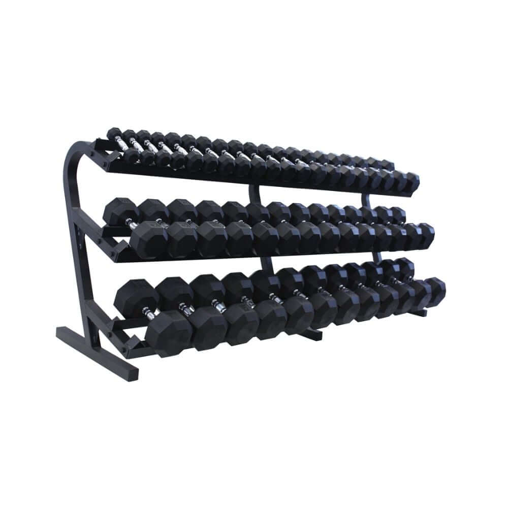 VTX 5 lb - 100 lb 8-sided Urethane Dumbbell Set with Horizontal Rack ...