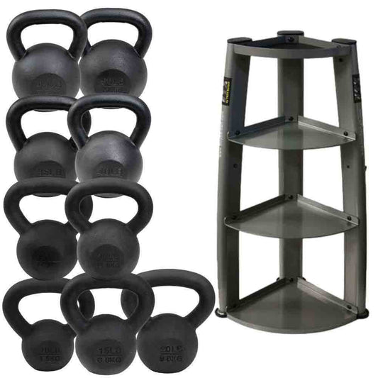 VTX 10 lb to 50 lb Cast Iron Kettlebell Set (7 Pieces + rack)
