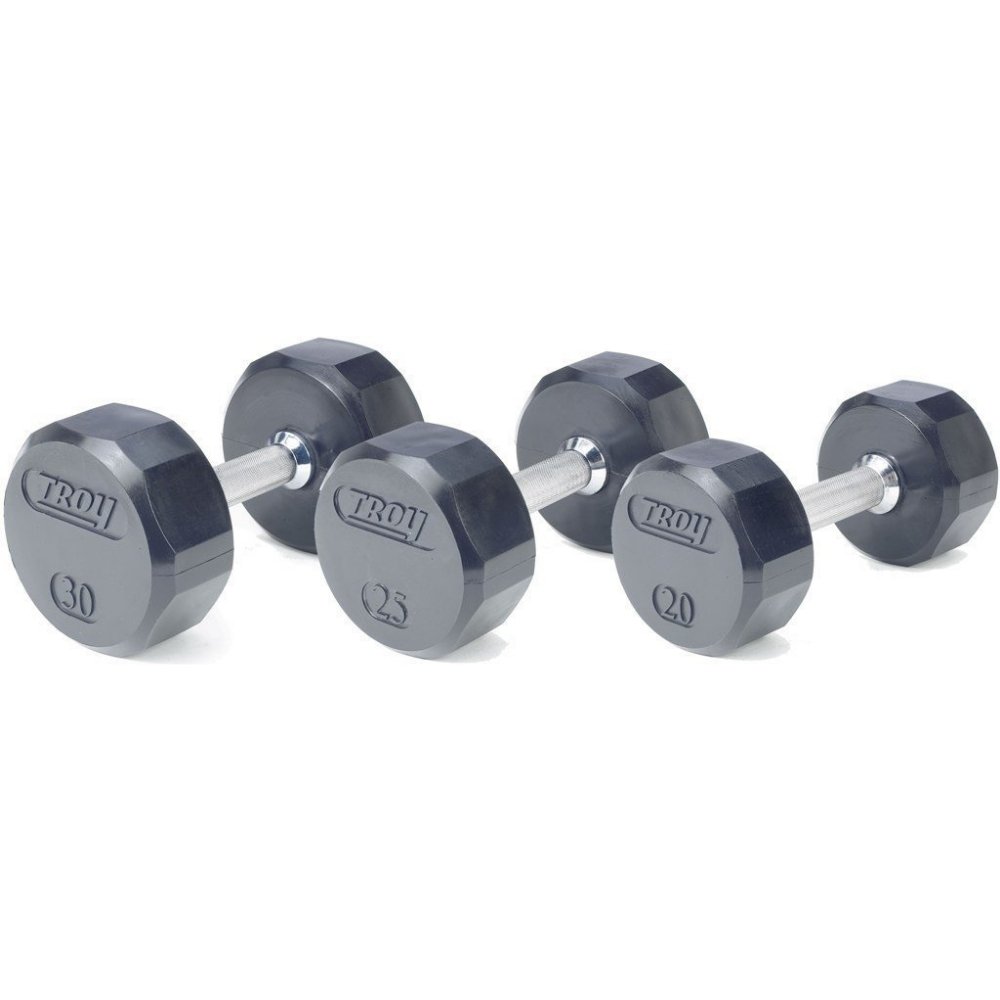 Troy 12-Sided Rubber Encased Dumbbell Set with Rack - Gym Gear Direct