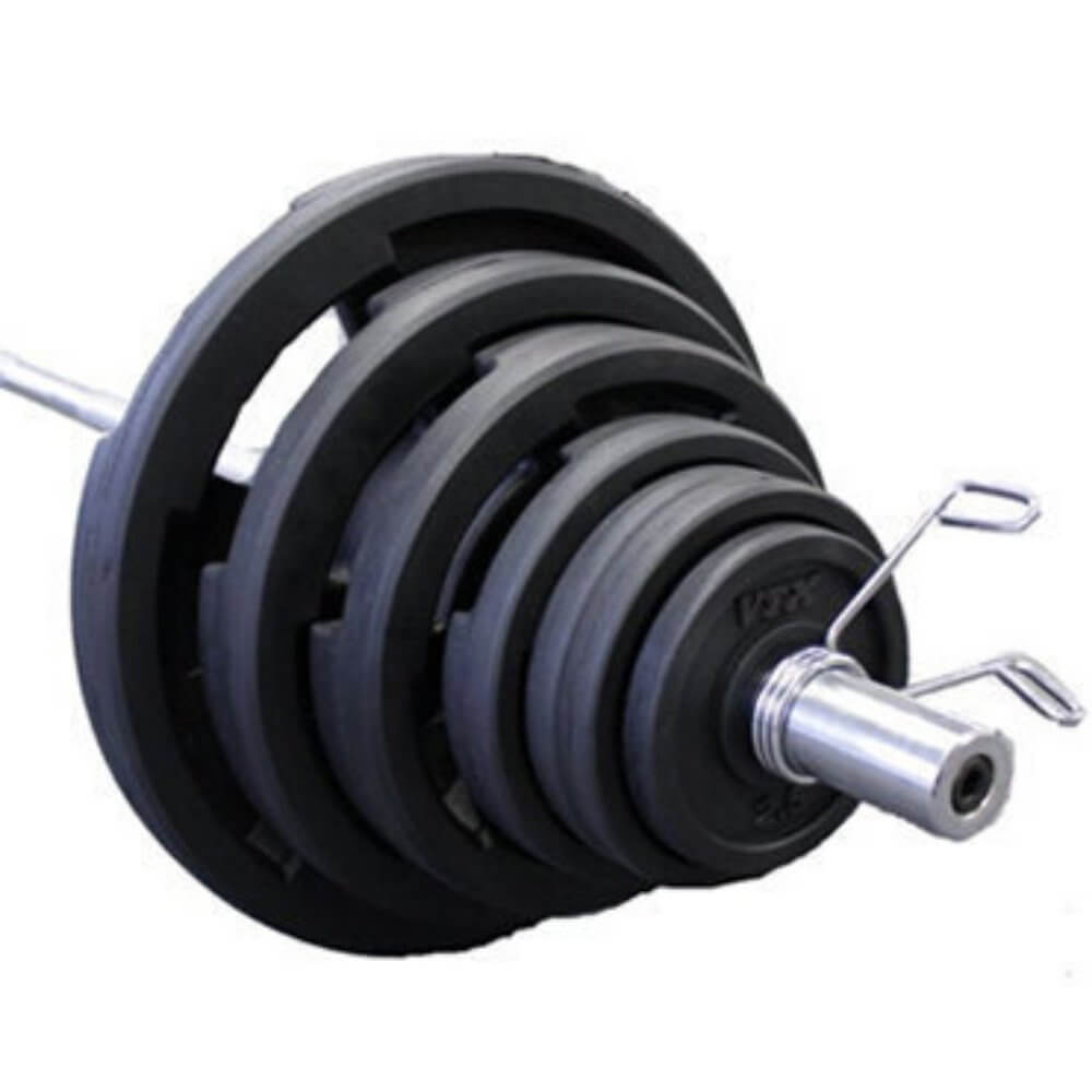 VTX Olympic 300lb Rubber Grip Plate Barbell Set - Gym Gear Direct